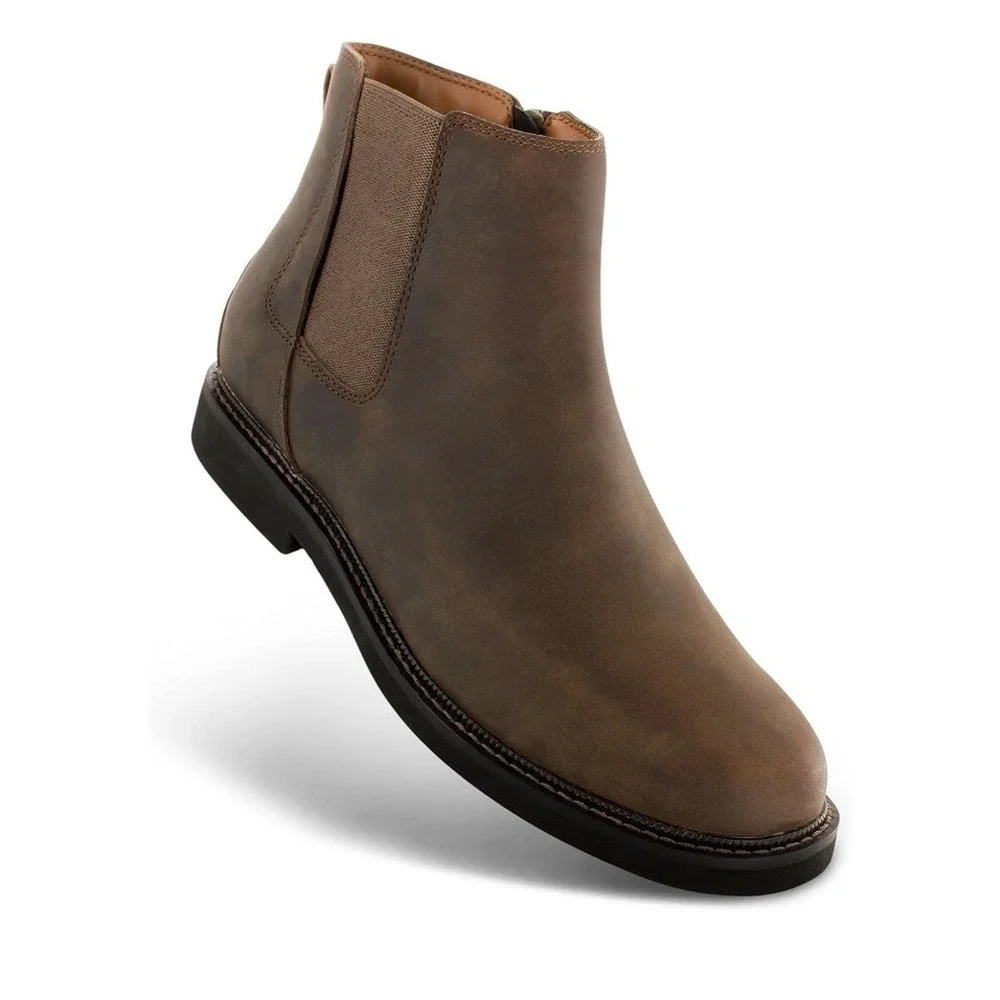 Apex Mens Logan Leather Chelsea Boot Brown Mens 12 Medium Side Zip‎ New